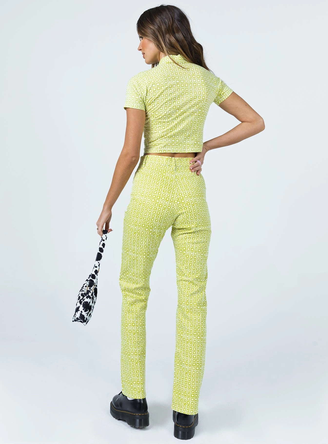 Motel Zoven Trouser Green Geo Retro Fashionable Cut WaterRepellent