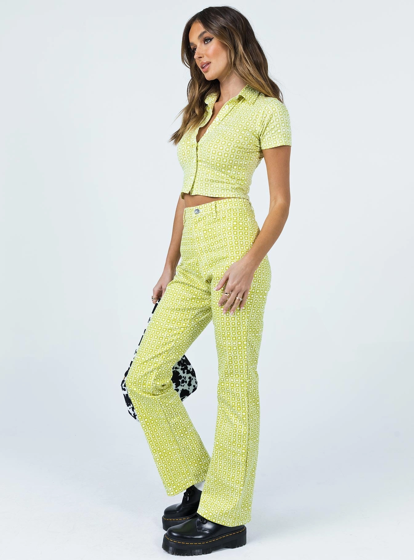 Classic Cut Classy Fit Motel Zoven Trouser Green Geo Retro