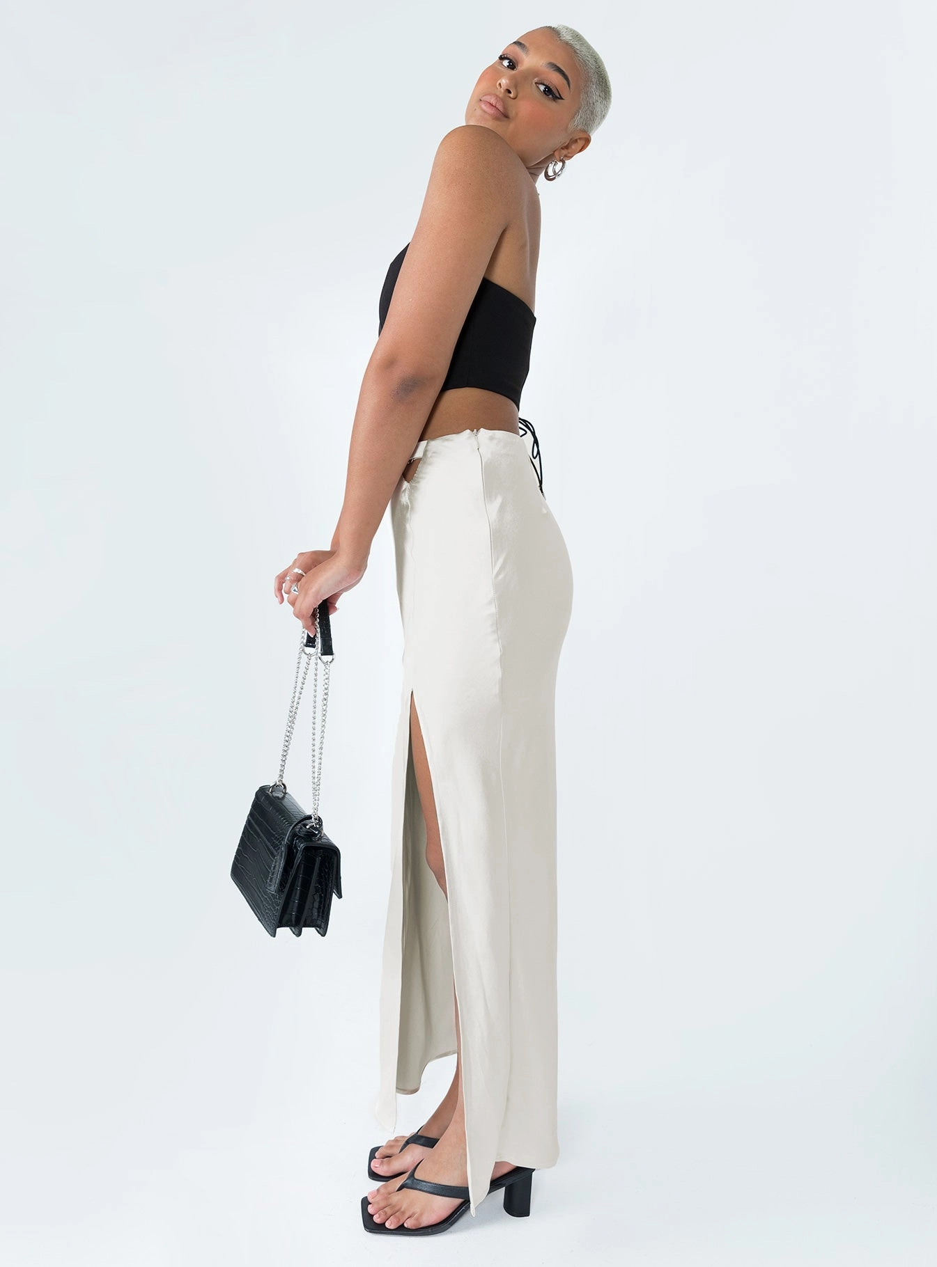 Geometric Print Texture Play The Lonely Maxi Skirt Cream