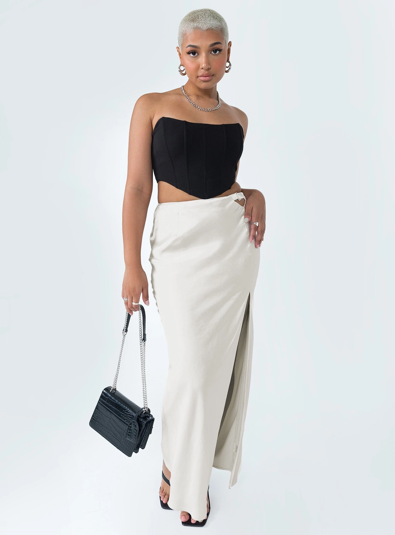 The Lonely Maxi Skirt Cream High Rise Adjustable Hem