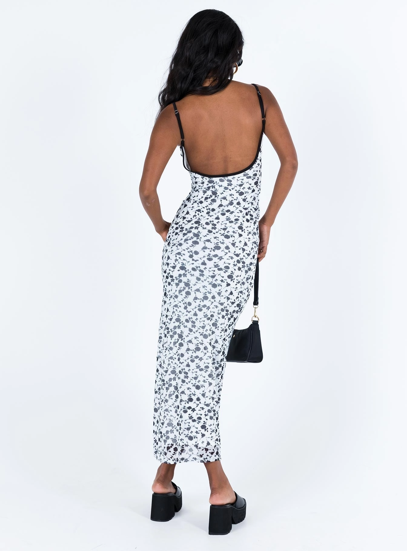 Beadwork button detail Knox Maxi Dress White / Black Floral