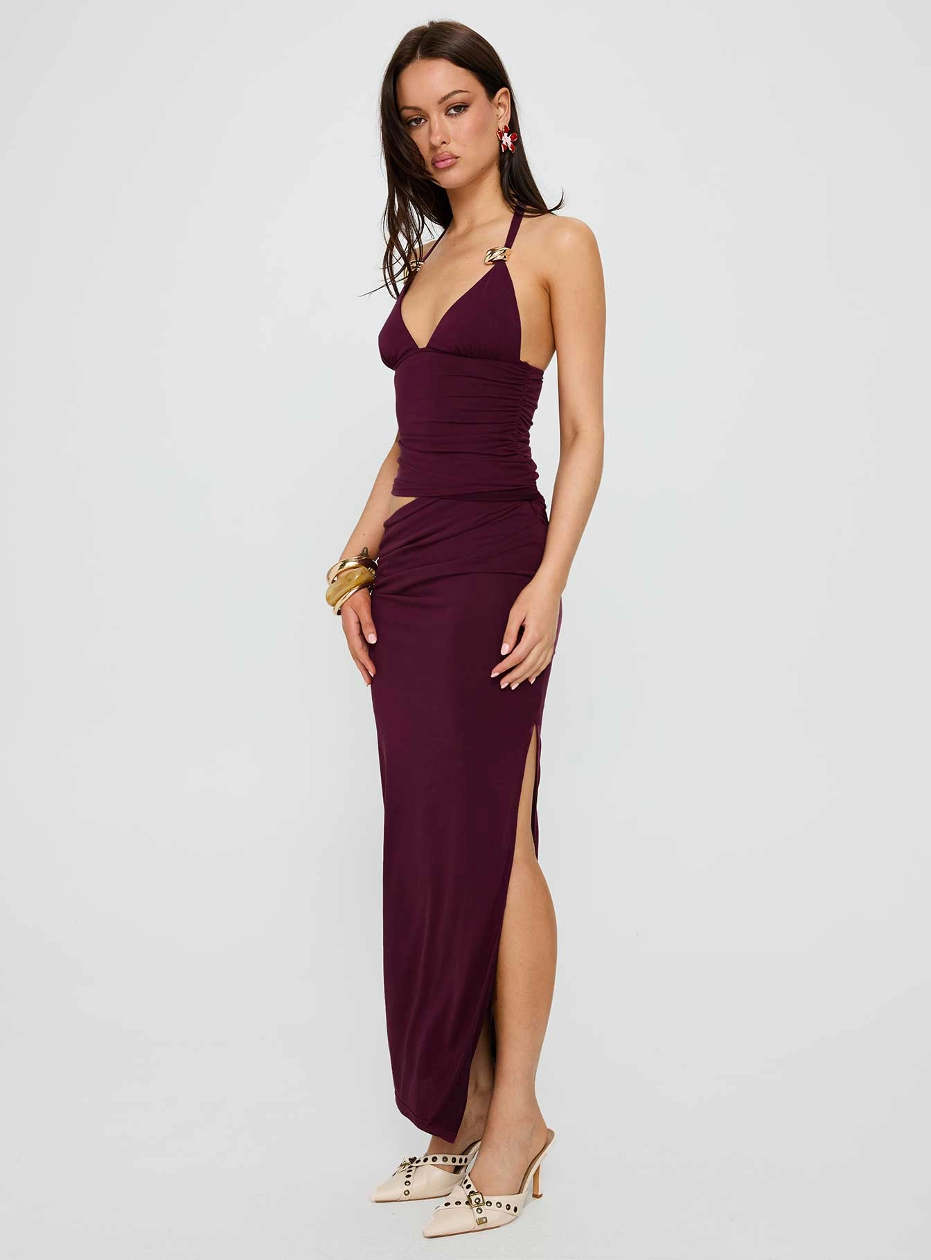 Classic wrap dress Daily Movement Imeraldia Hardware Halter Maxi Dress Currant