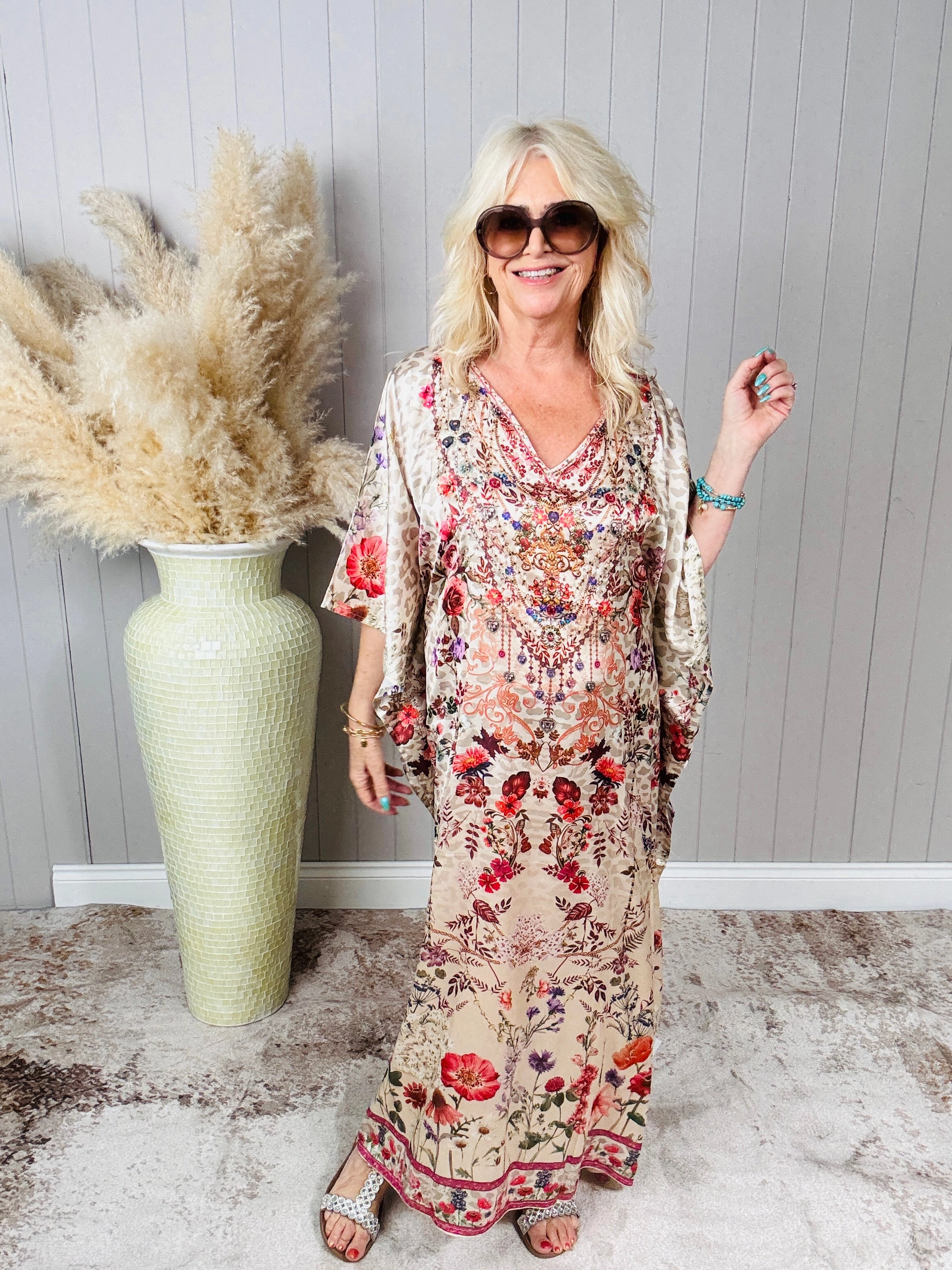 urban vibe Jewel-Tone Rose Maxi Kaftan