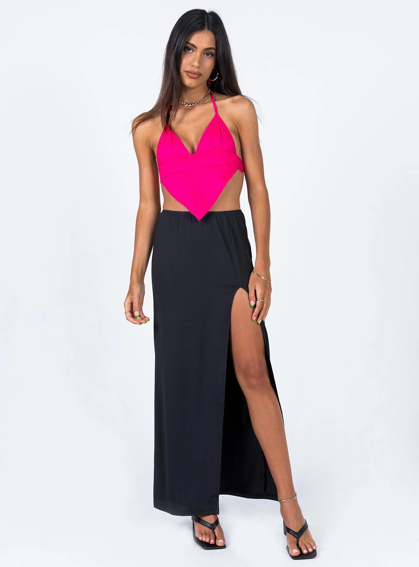 Active Wear Fold Over Detail Rosetta Low Rise Maxi Skirt Black