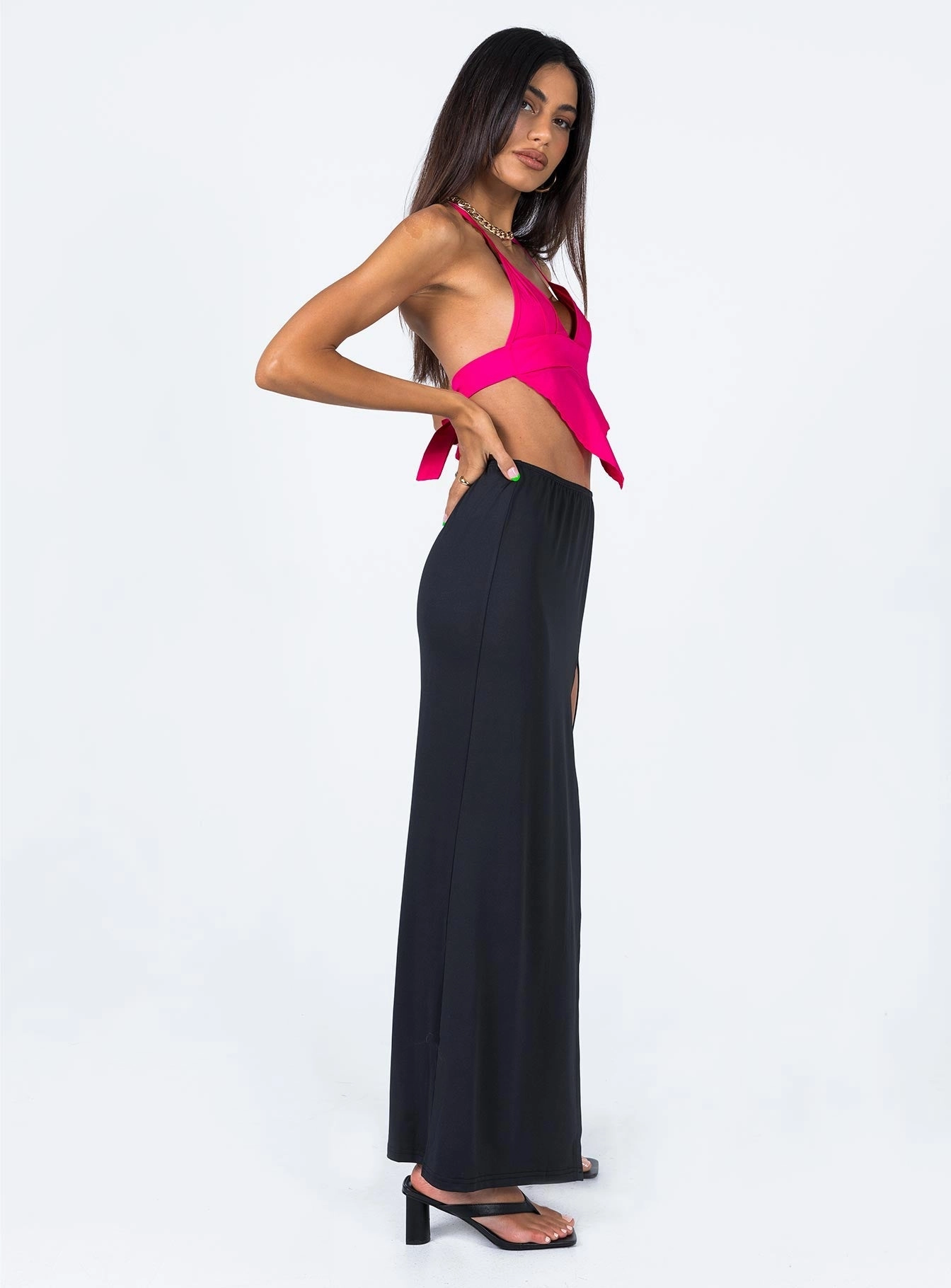 beaded embellishment Foldable Design Rosetta Low Rise Maxi Skirt Black