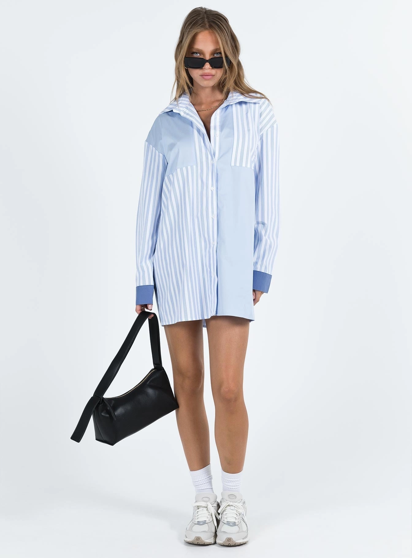 Stylish Silhouette Breathable Design Rouni Shirt Dress White / Blue