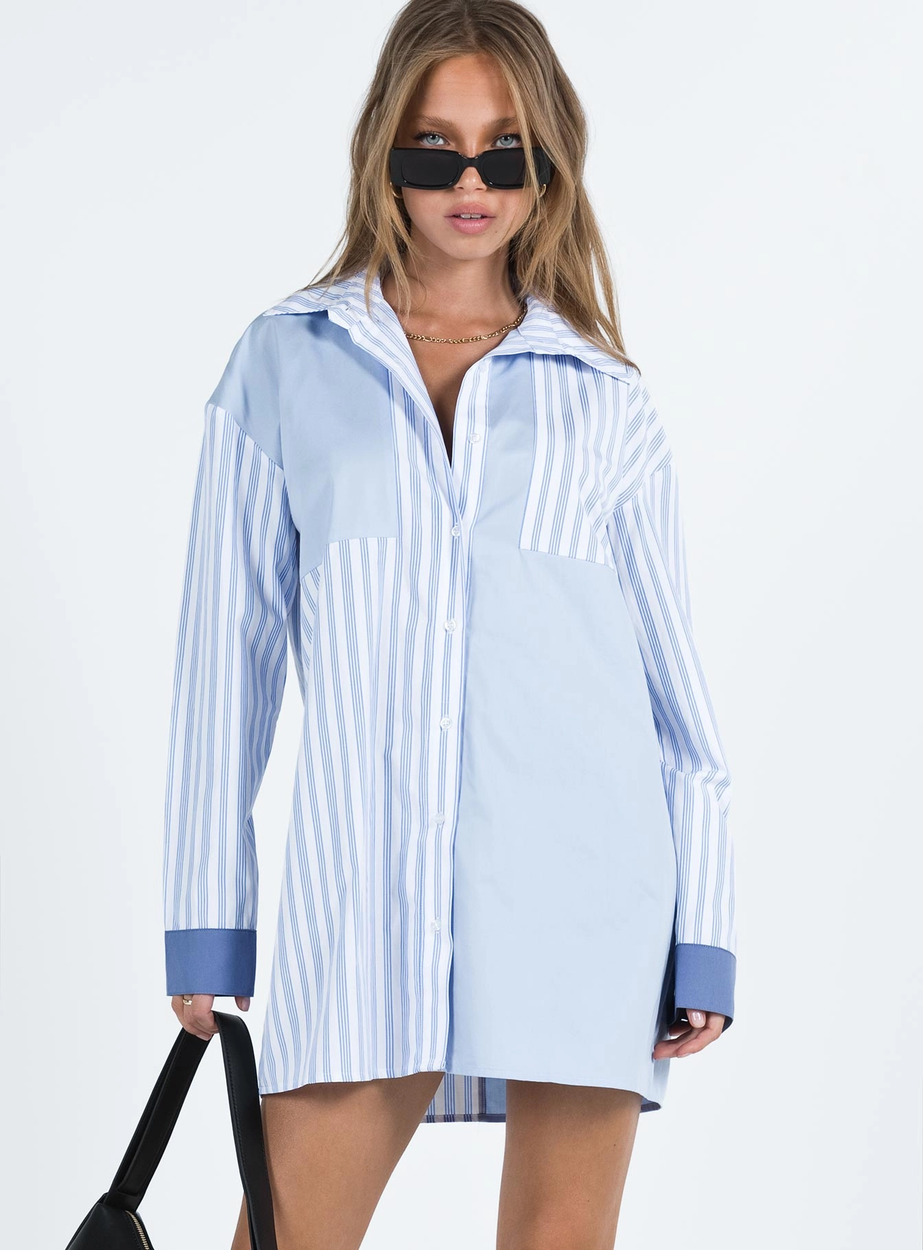 Rouni Shirt Dress White / Blue Fluid movement Elegant Layers
