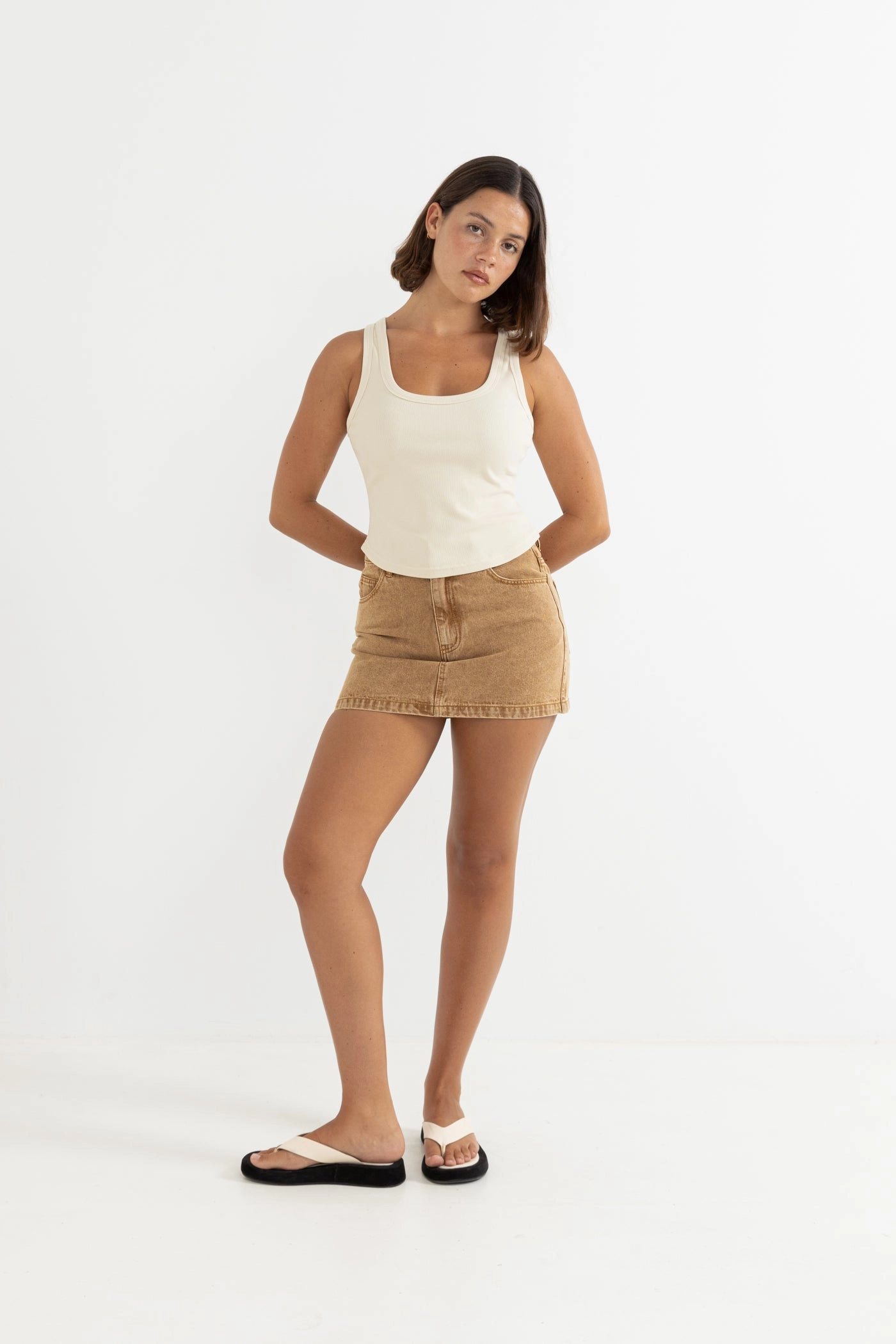 Ruby Mini Skirt Washed Sand Satin feel Quick Wear