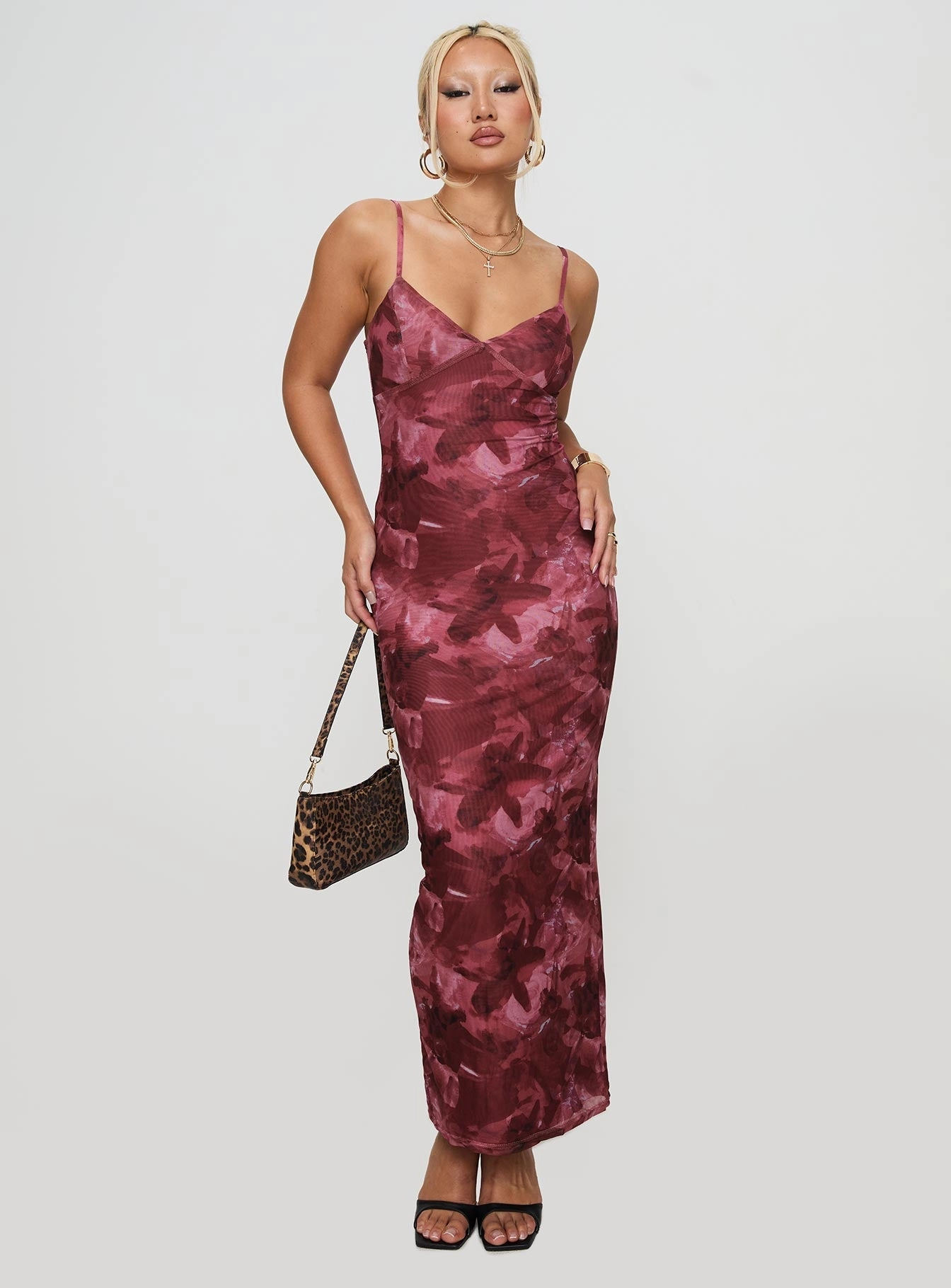 Polished Design Hathaway Maxi Dress Burgundy Floral