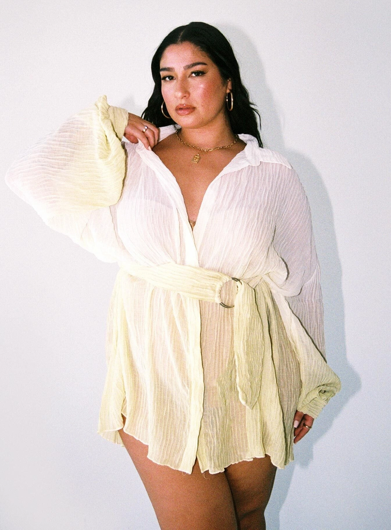 Short Sleeve Tune In Shirt Dress Green Curve
