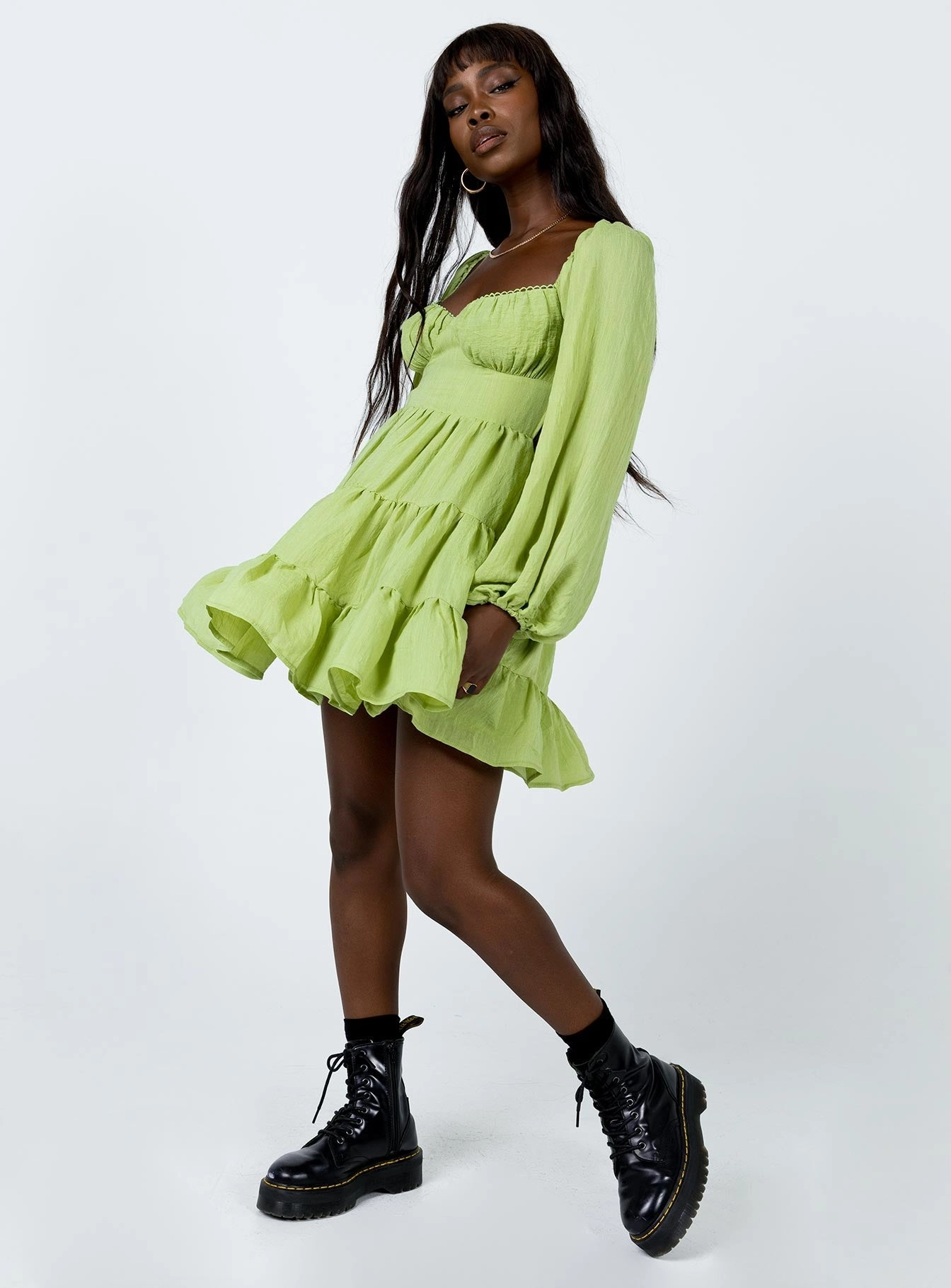 Lounge Vibes Unique Cut Danny Long Sleeve Mini Dress Green