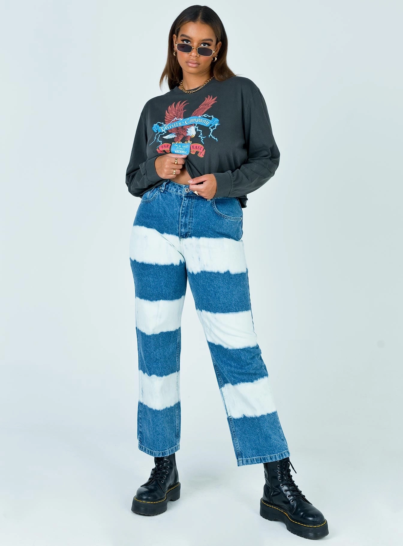 The Ragged Priest Mid Blue Dad Jeans With White Bleach Casual Wear
