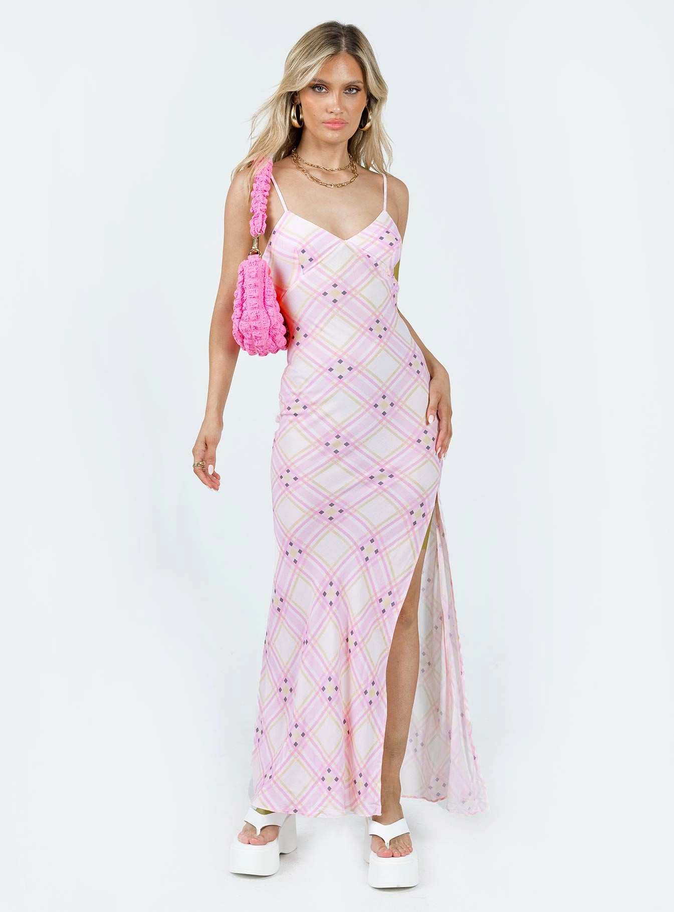 Evening Vibe button detail Amity Maxi Dress Pink Multi