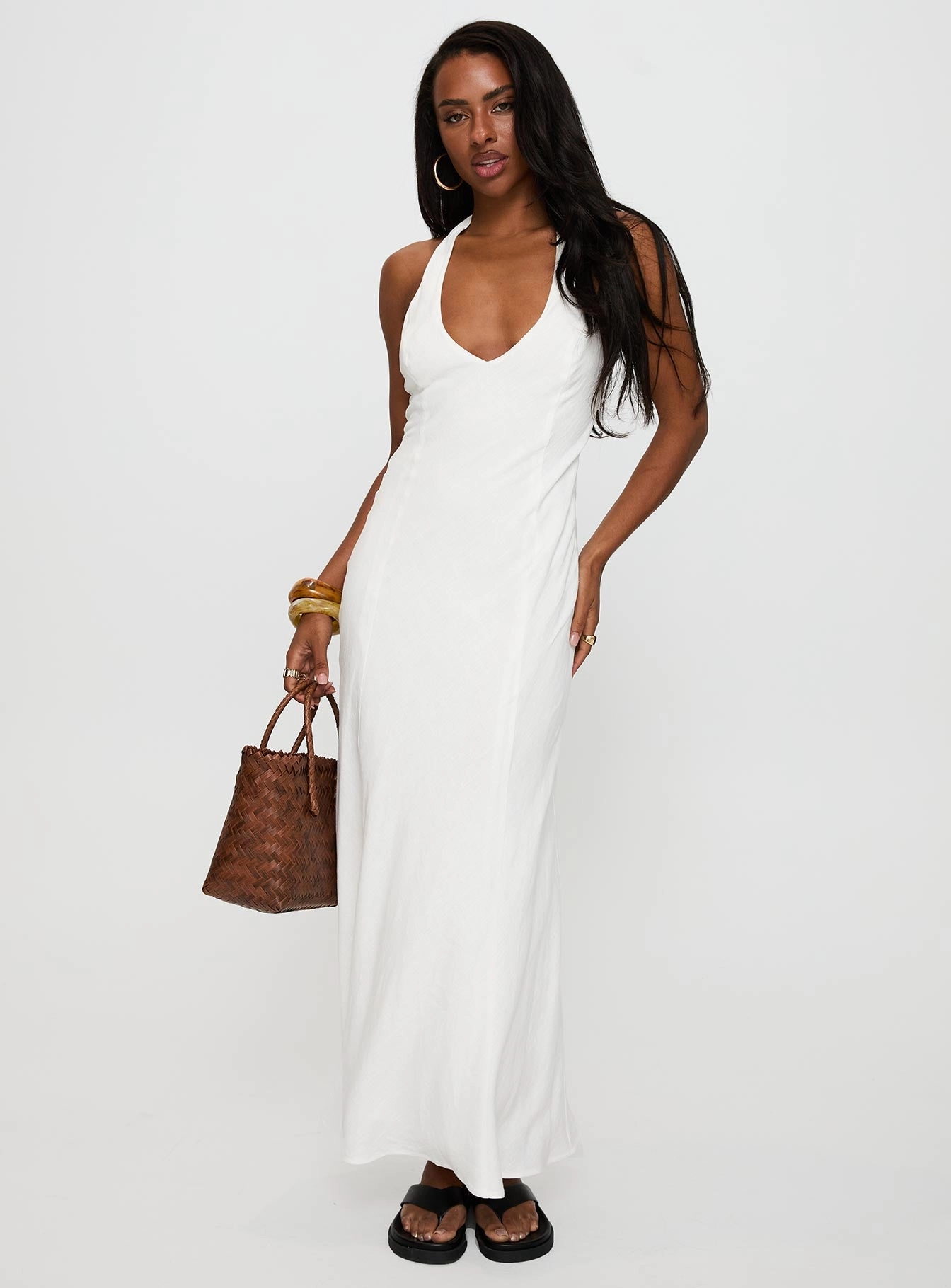 Salone Linen Halter Maxi Dress White Vibrant Aesthetic