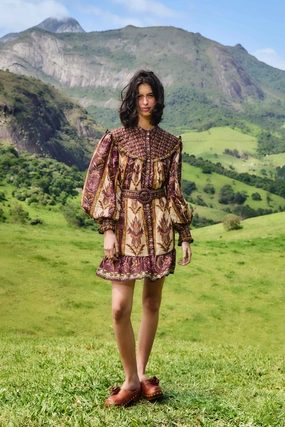 Urban Spirit Young Edge Sand Embroidered Tapestry Long Sleeve Mini Dress Easy Match