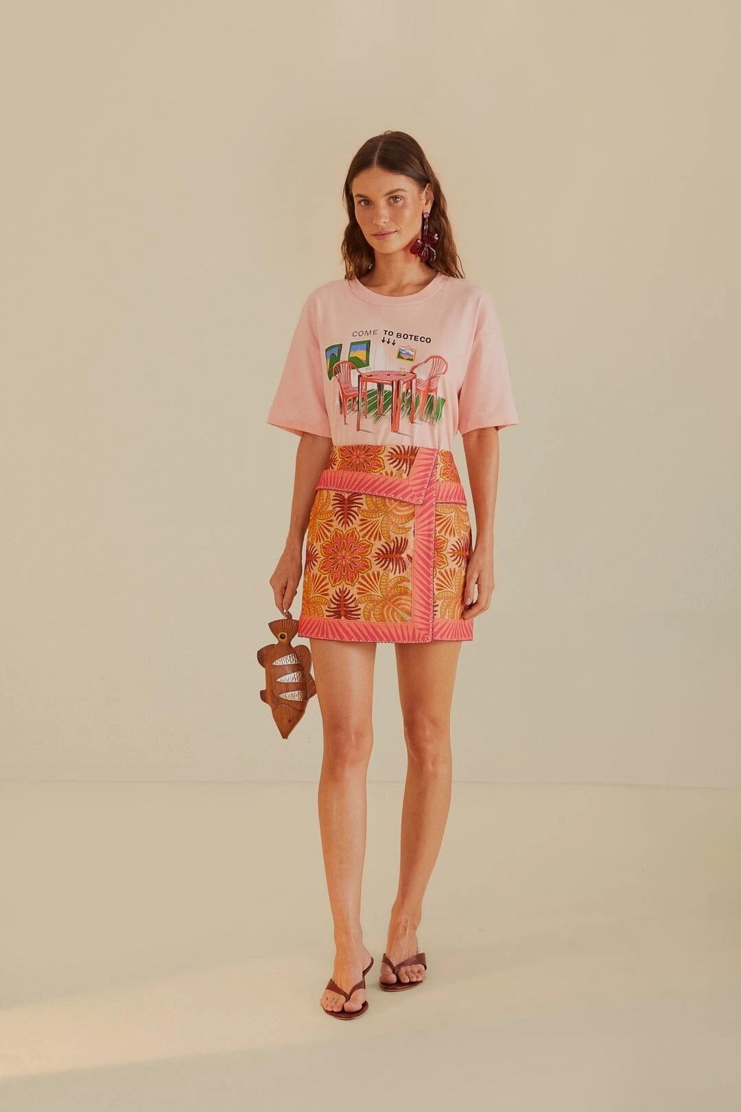 Weekend Favorite Effortless Feel Sand Palm Scarf Skirt