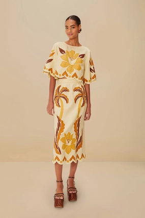 Glamorous Appeal Sand Summer Cutwork Euroflax? Premium Linen Skirt