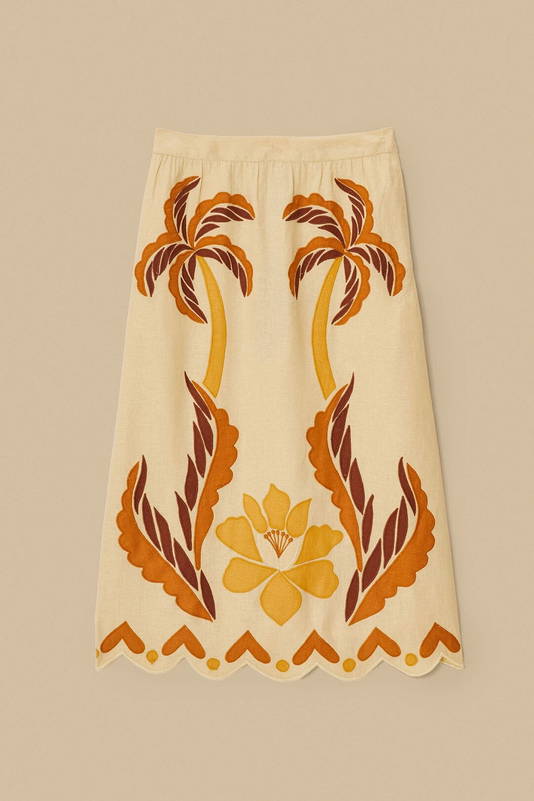 Sleek Detail Layered Structure Sand Summer Cutwork Euroflax? Premium Linen Skirt