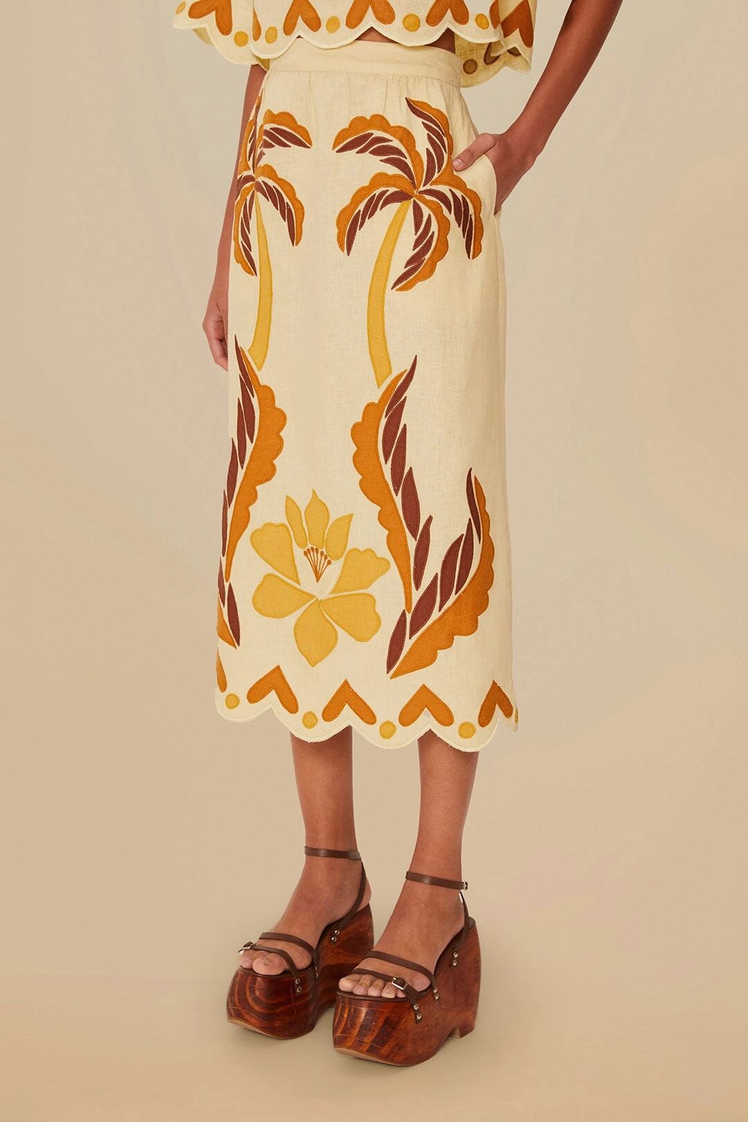 Daily Favorite Comfort Wear Sand Summer Cutwork Euroflax? Premium Linen Skirt