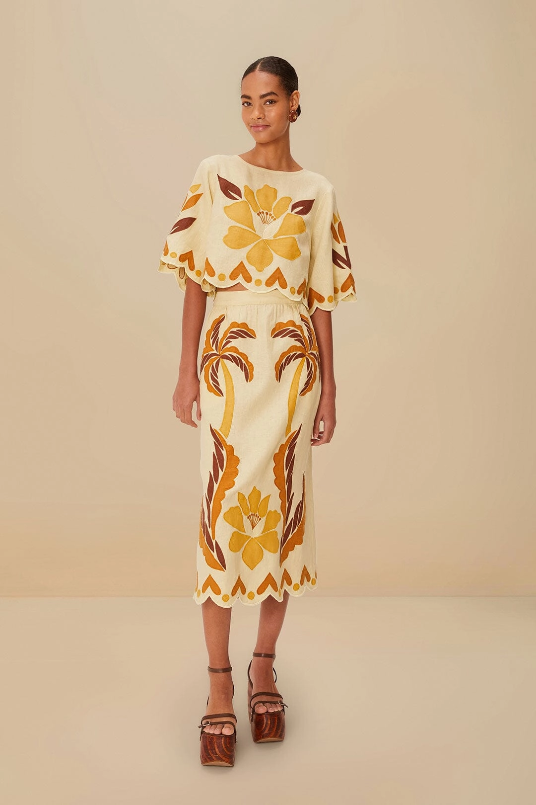 Glamorous Appeal Sand Summer Cutwork Euroflax? Premium Linen Skirt