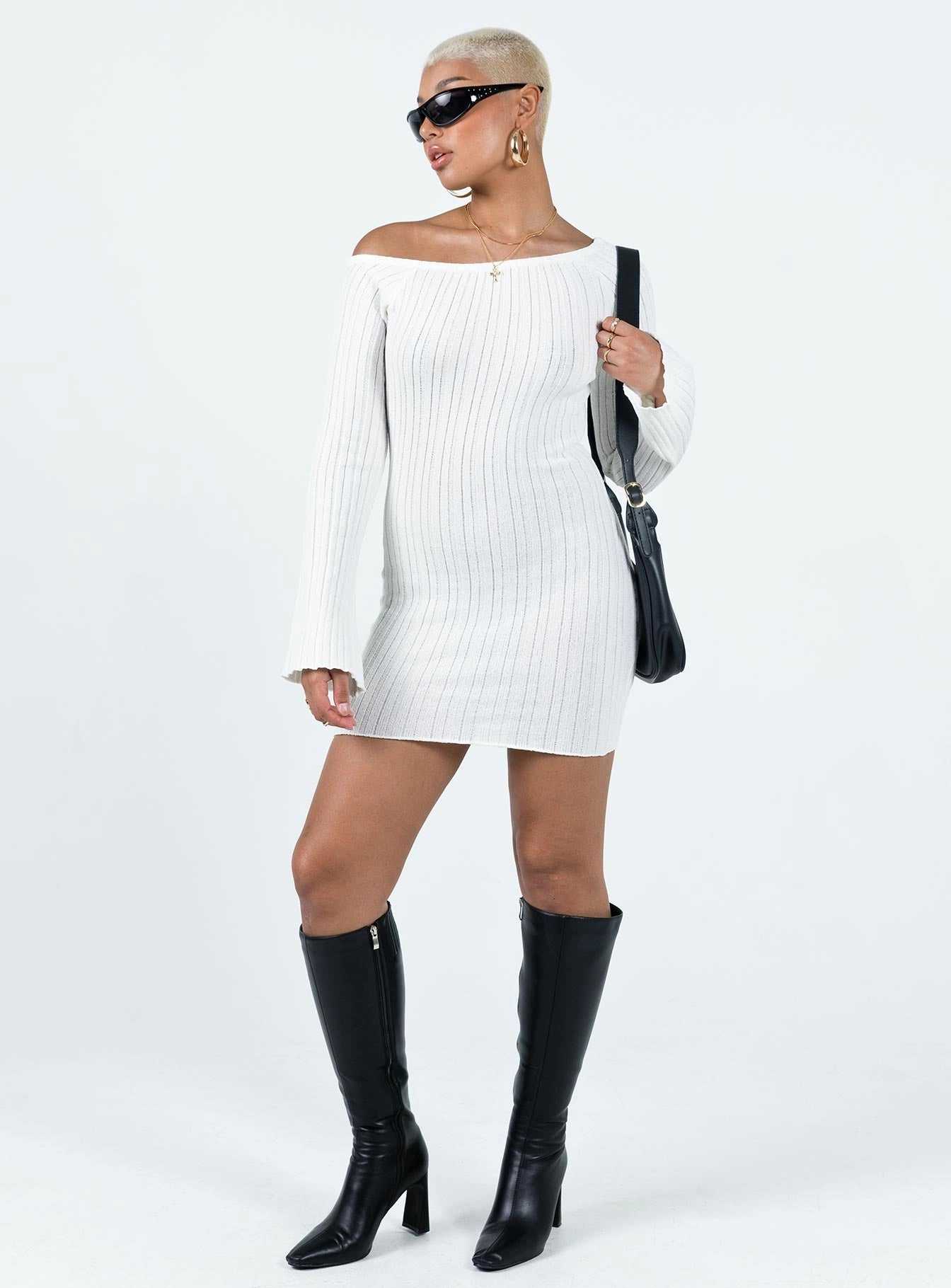 Santorini Knit Mini Dress White Cute Glow