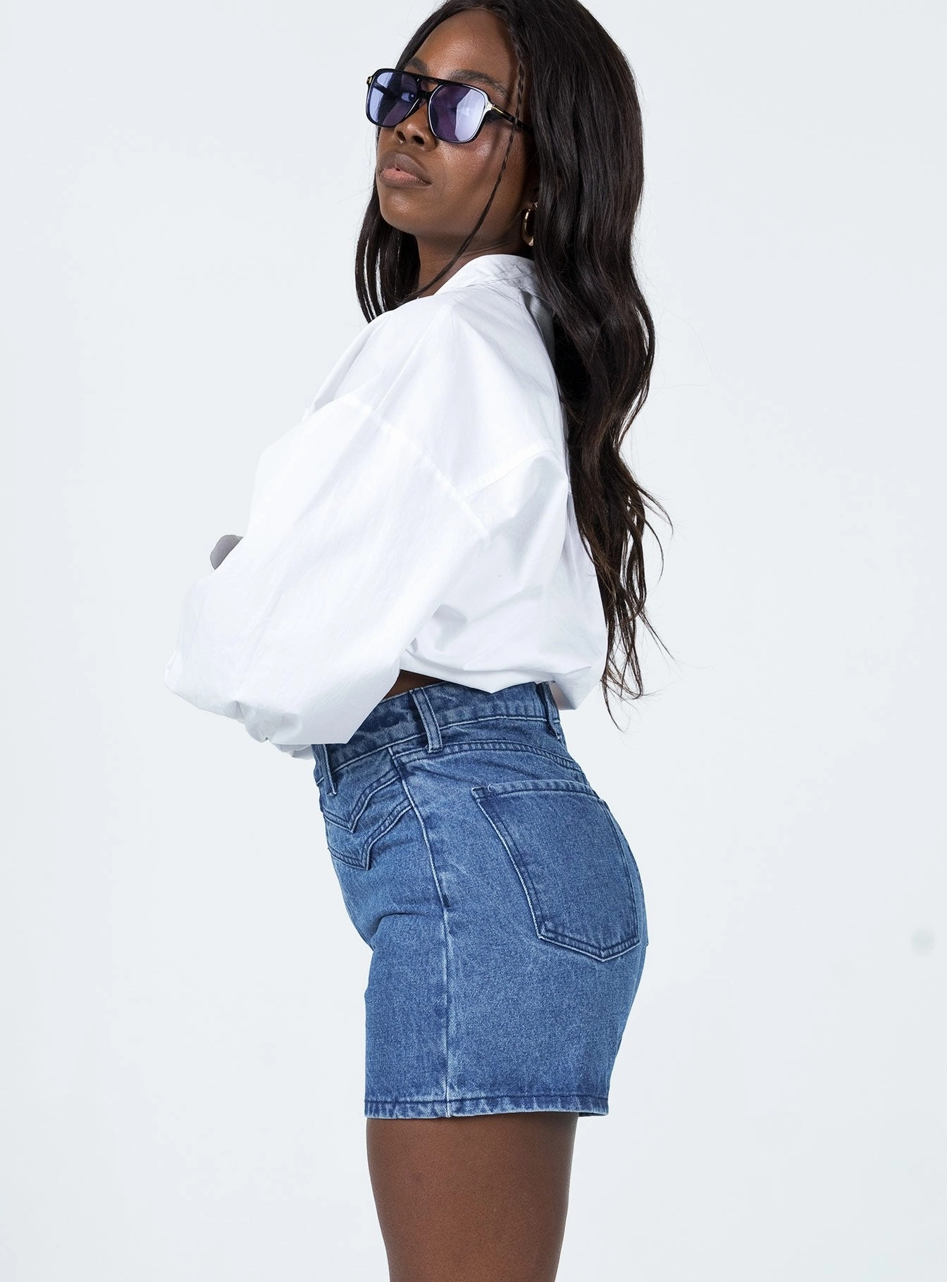 Solid Color stripe design Sarita Denim Shorts
