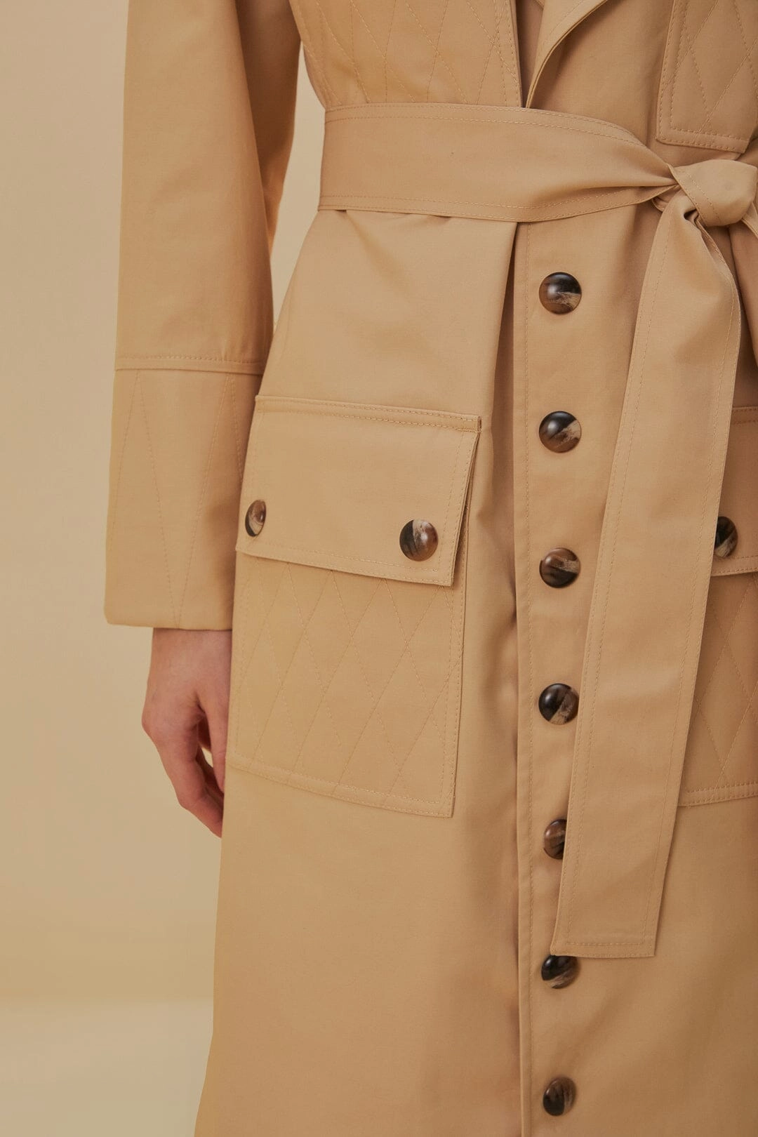 Pockets Over Nude Trench Coat Business Attire
