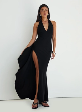Guisefene Halter Maxi Dress Black Skirt Flare Winter Wrap