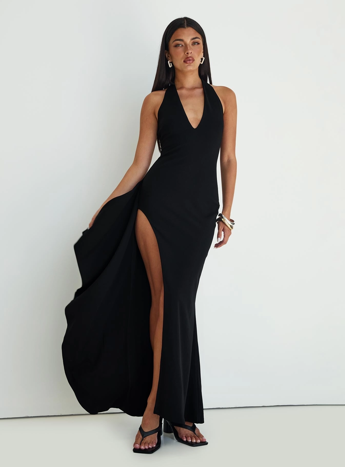 Guisefene Halter Maxi Dress Black Skirt Flare Winter Wrap