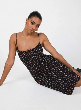 Evening Motion Noda Midi Dress Black / Floral
