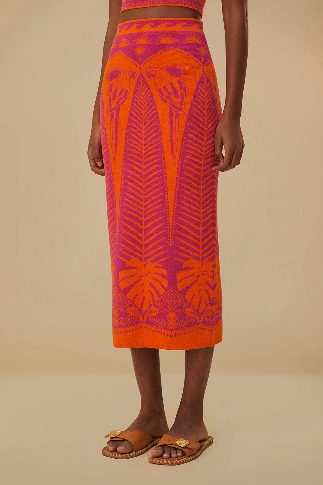 Pink Macaw Elegance Knit Skirt Pleated Construction