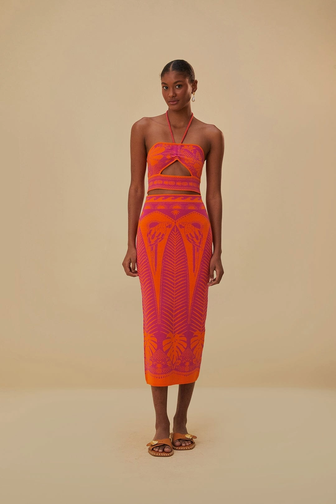 Fashion Week Ready Evening Outing Pink Macaw Elegance Knit Skirt