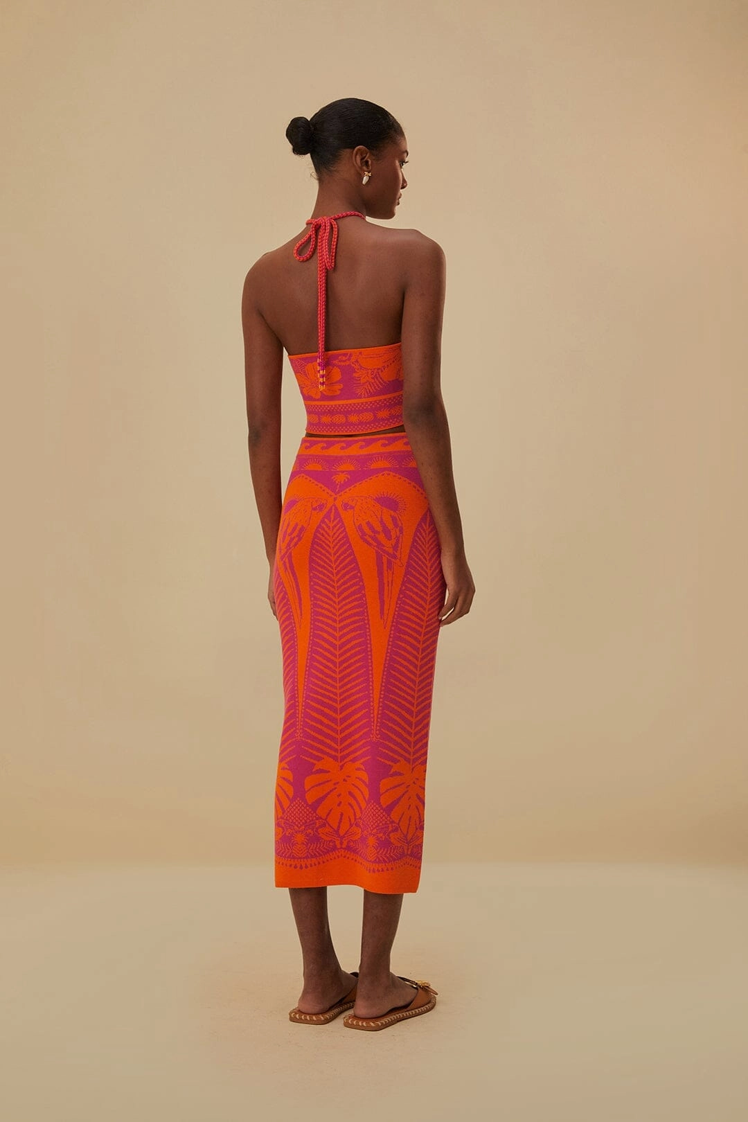 Foldable Design Pink Macaw Elegance Knit Skirt