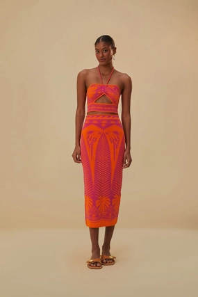Fashion Week Ready Evening Outing Pink Macaw Elegance Knit Skirt