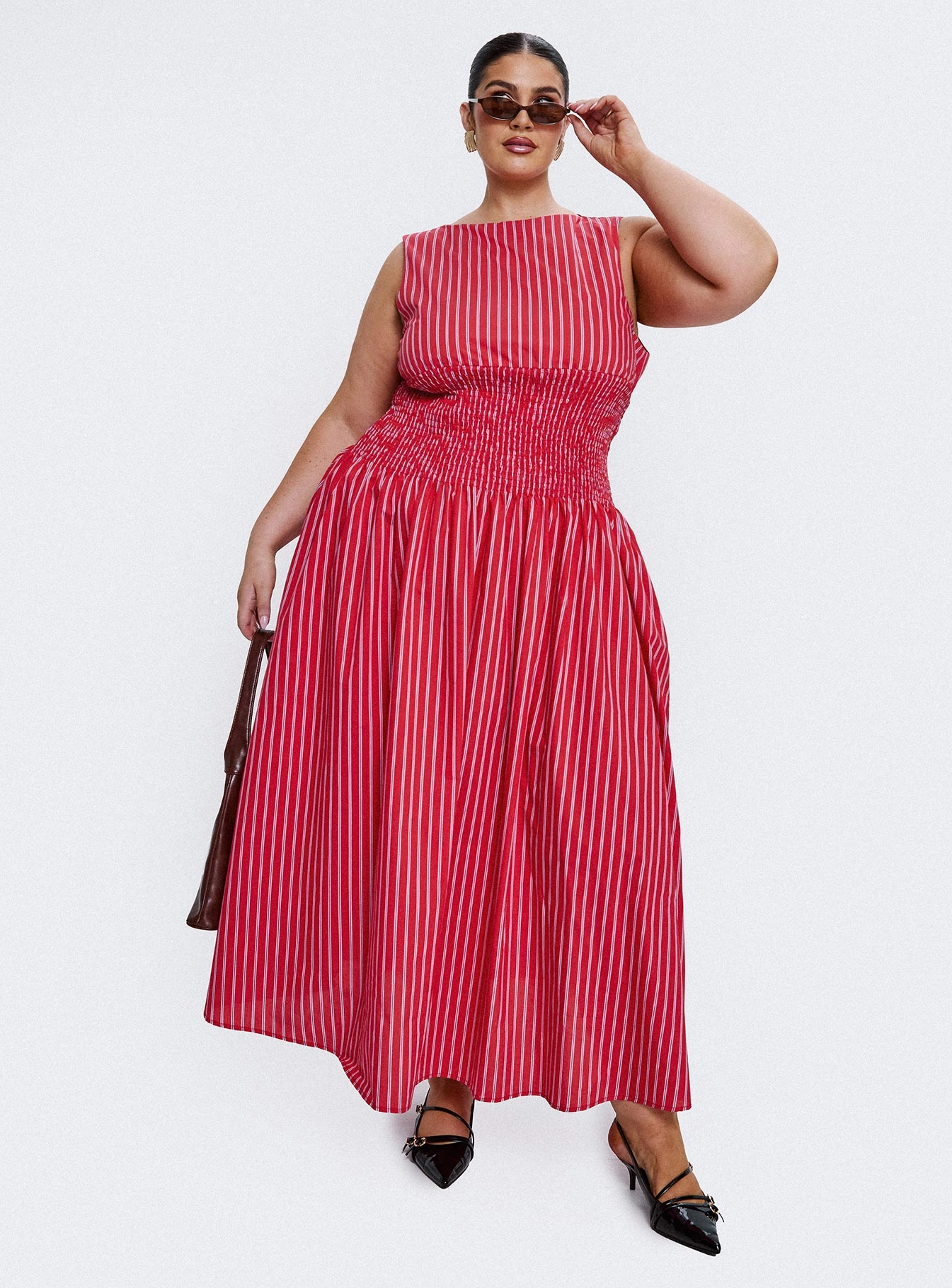 Fresh Aesthetic Lilienne Cotton Poplin Maxi Dress Red Stripe Curve