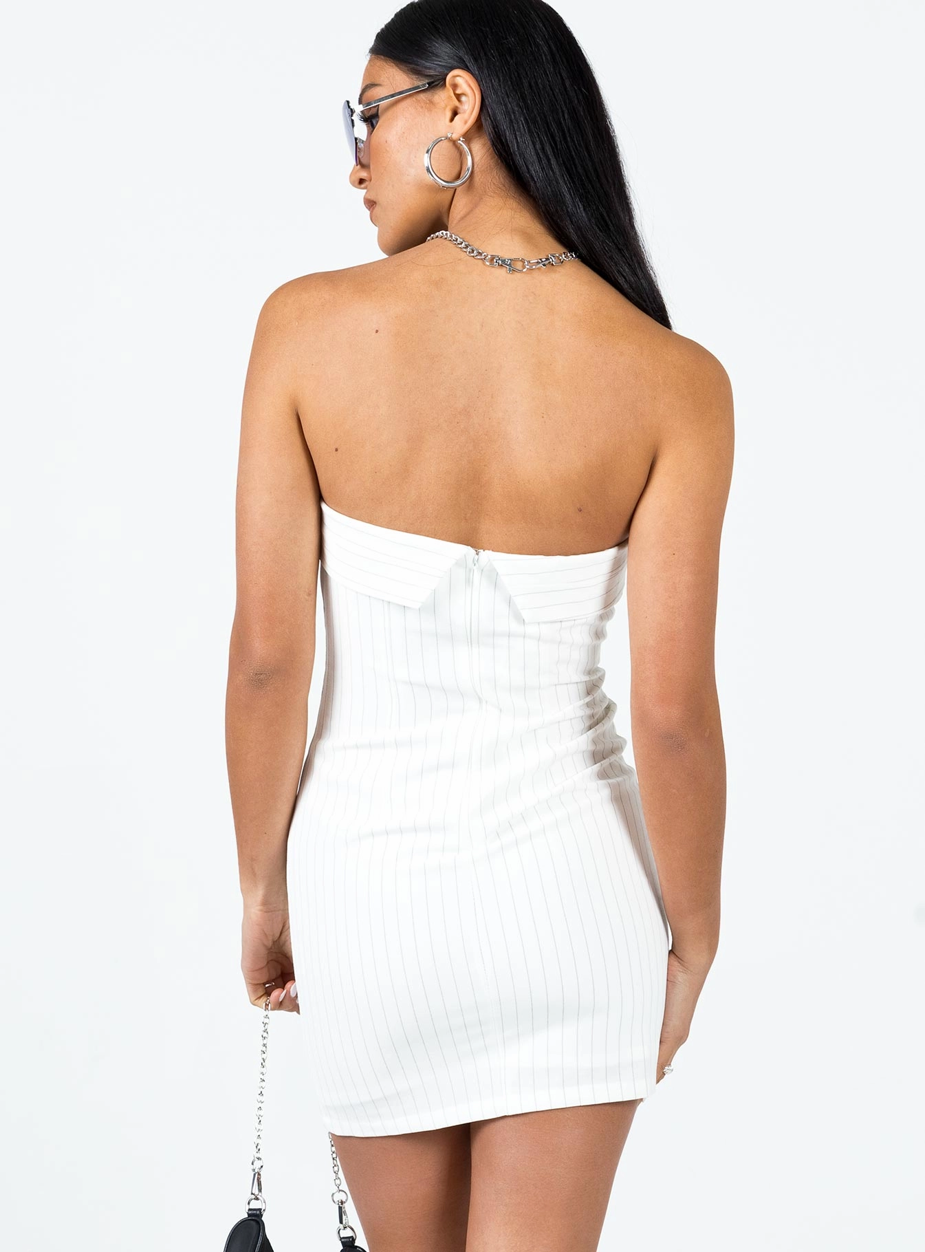 Front-Zip Kind Light Sebastian Strapless Mini Dress White
