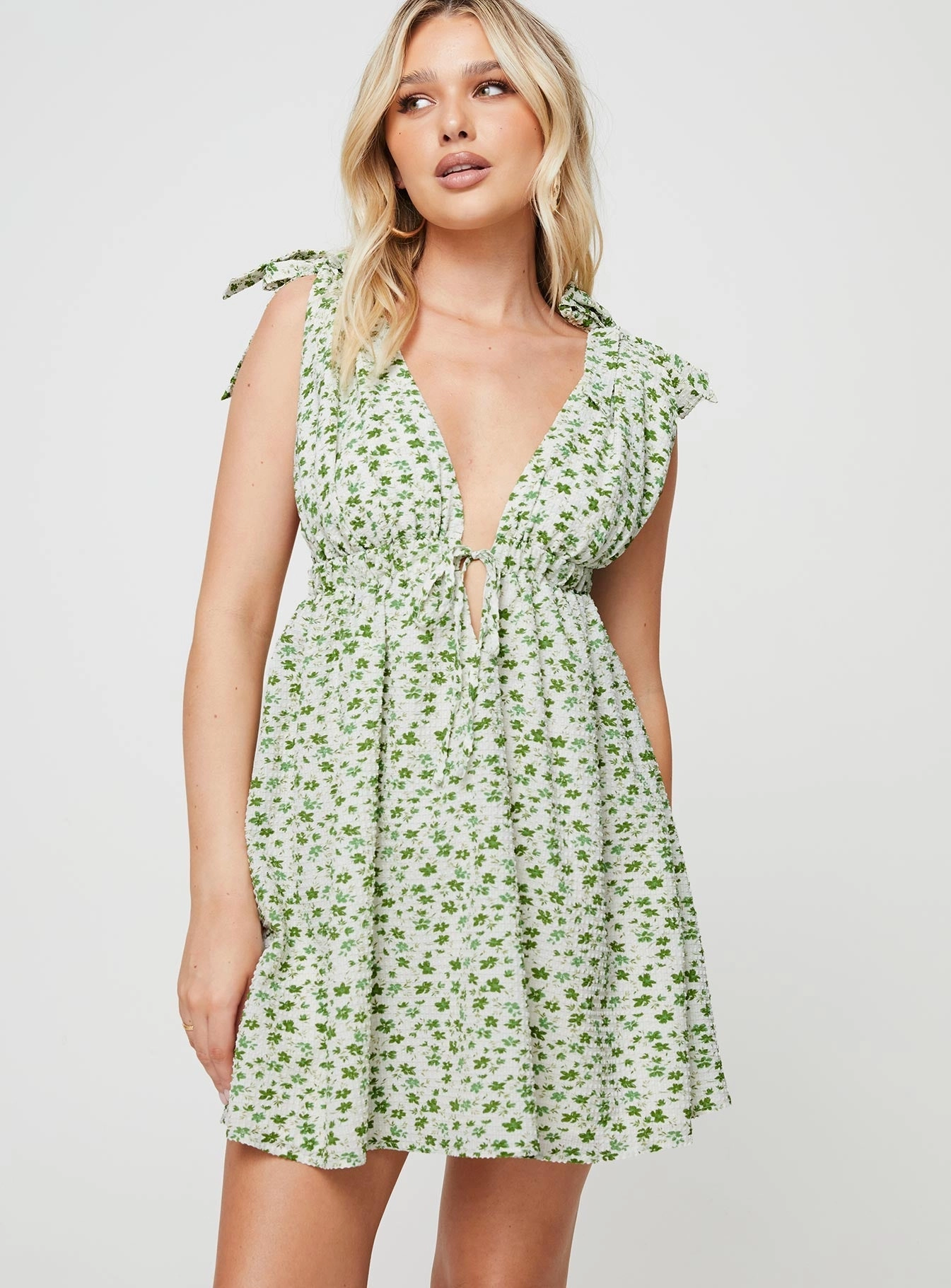 Minimal Touch Seersucker Mini Dress Green Multi