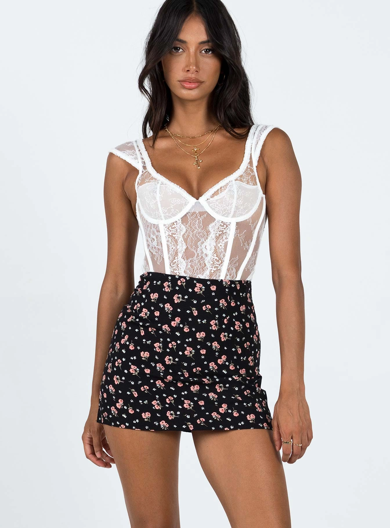 Selby Mini Skirt Black Floral Quick Fit