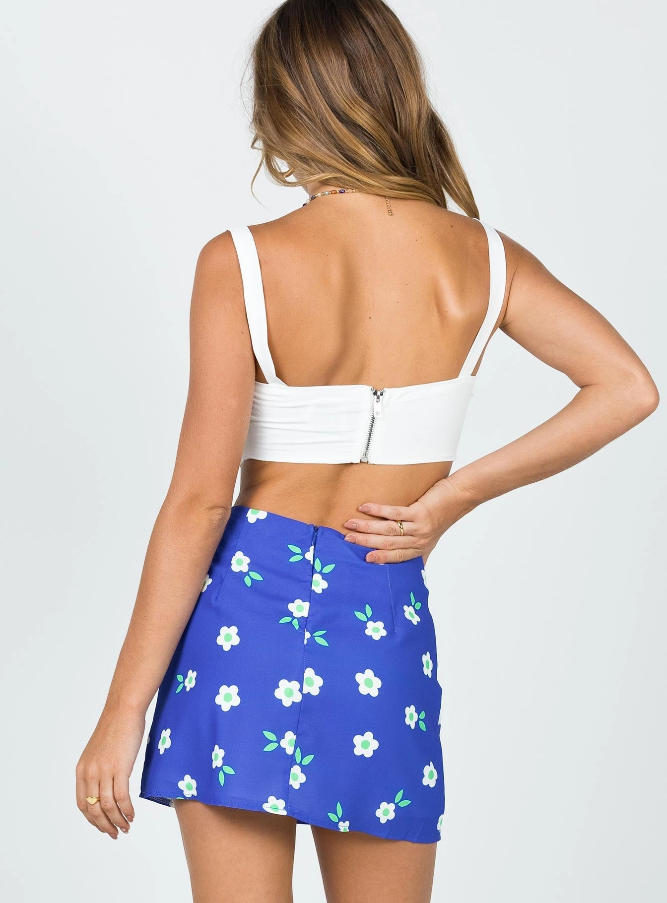 Selby Mini Skirt Blue Floral Gathered waist