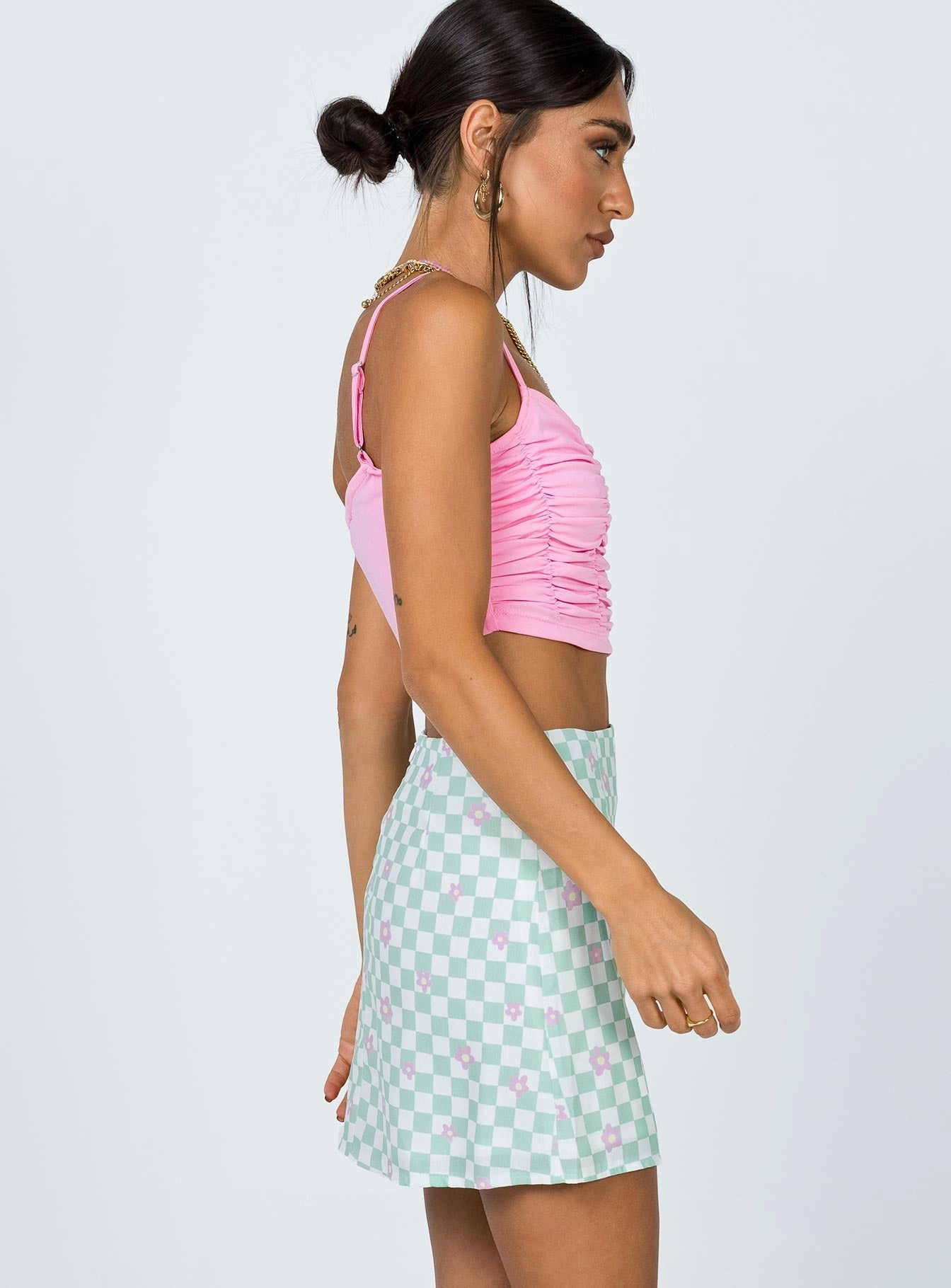 Sleek Detail Breezy Edge Selby Mini Skirt Green Floral Check