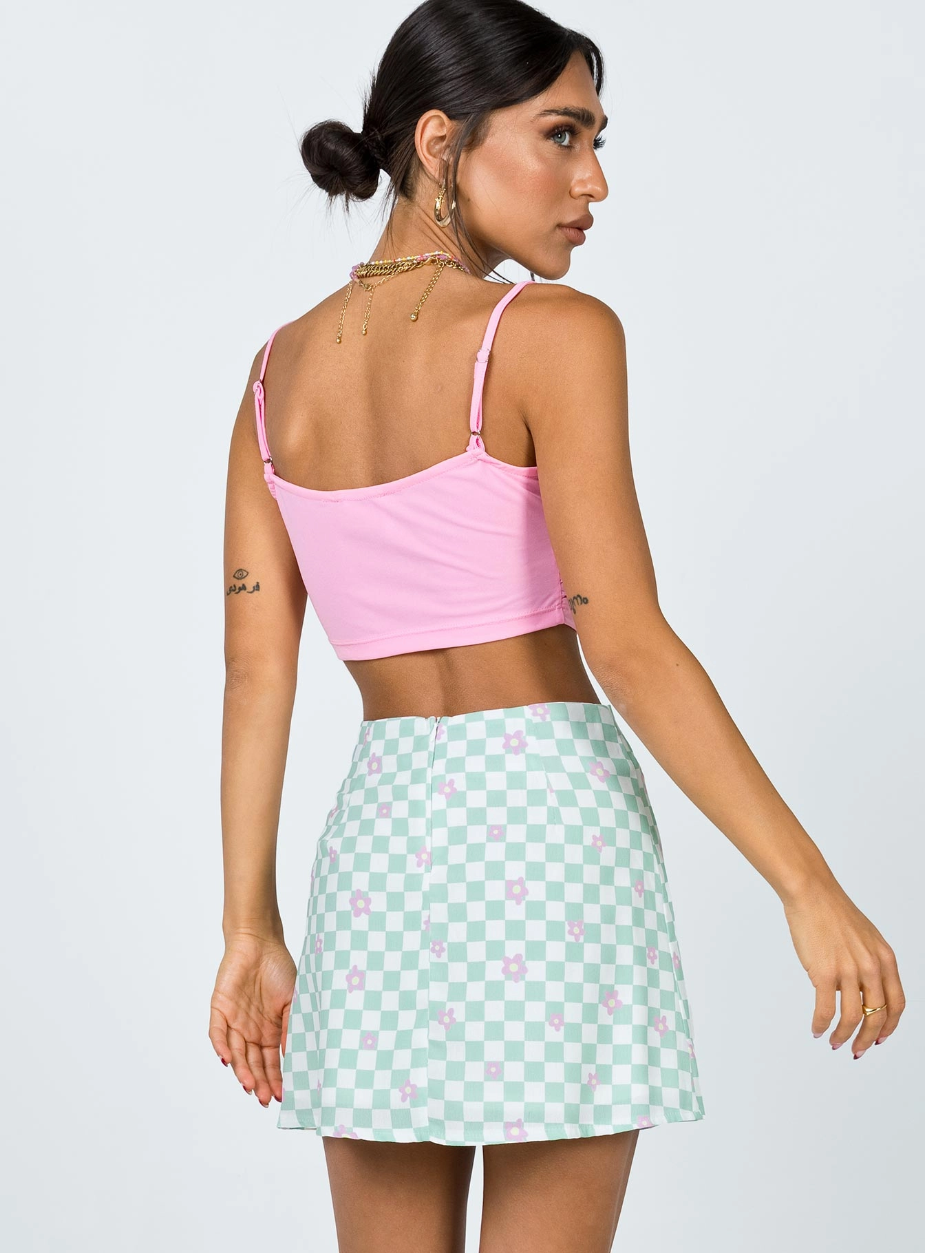 Thermal Regulating Breathable Selby Mini Skirt Green Floral Check