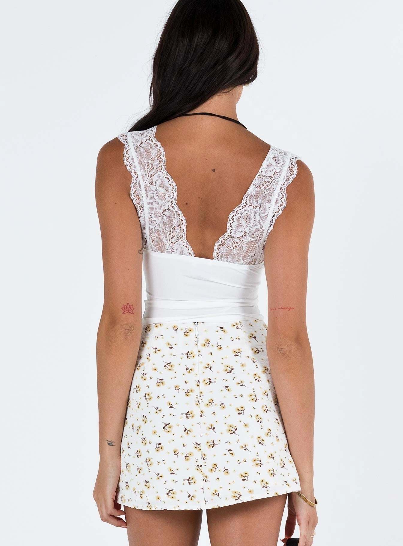 Selby Mini Skirt White / Yellow Knee Length Soft Layers