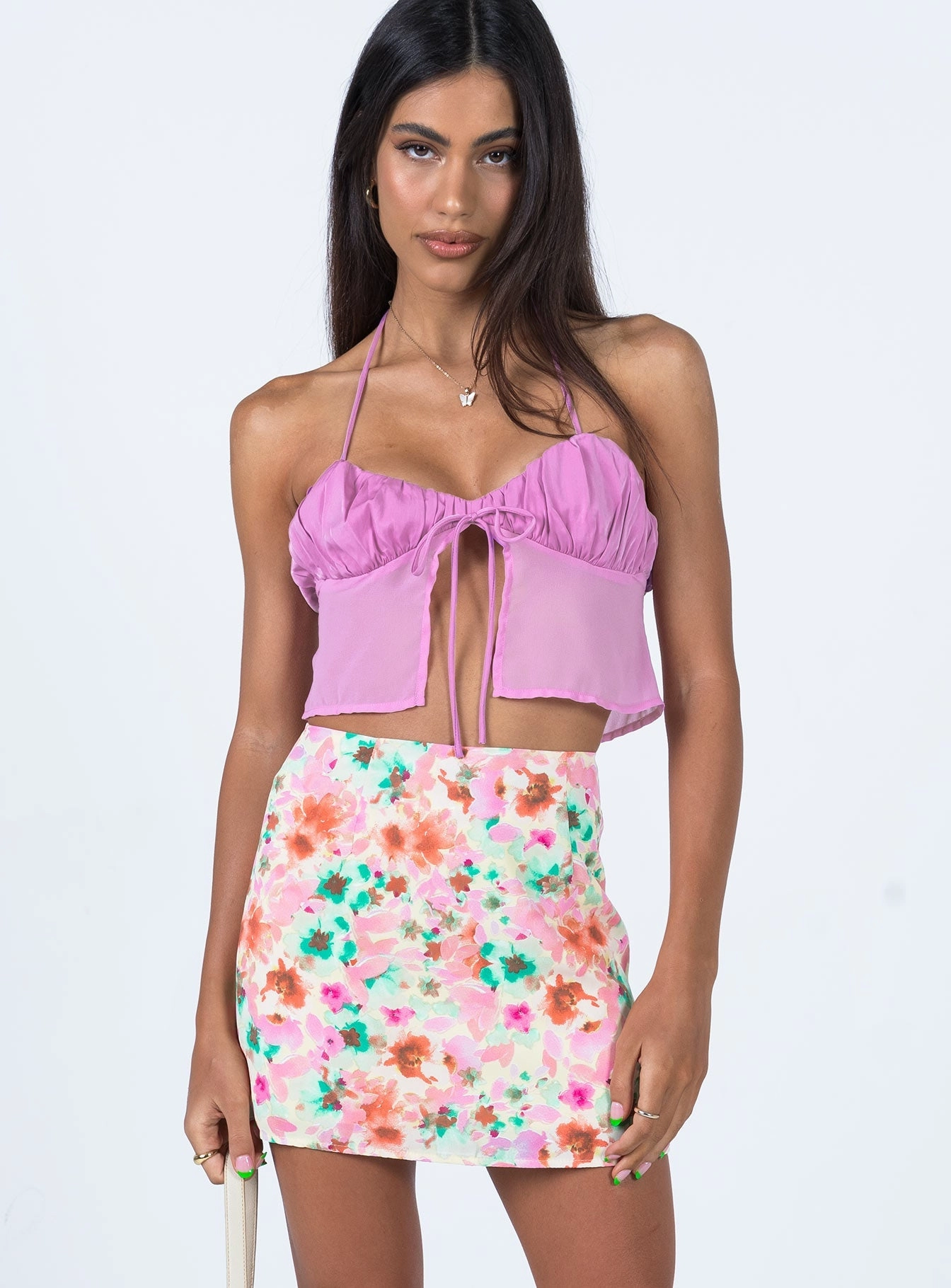 Flexible Knit Selby Mini Skirt Yellow Floral