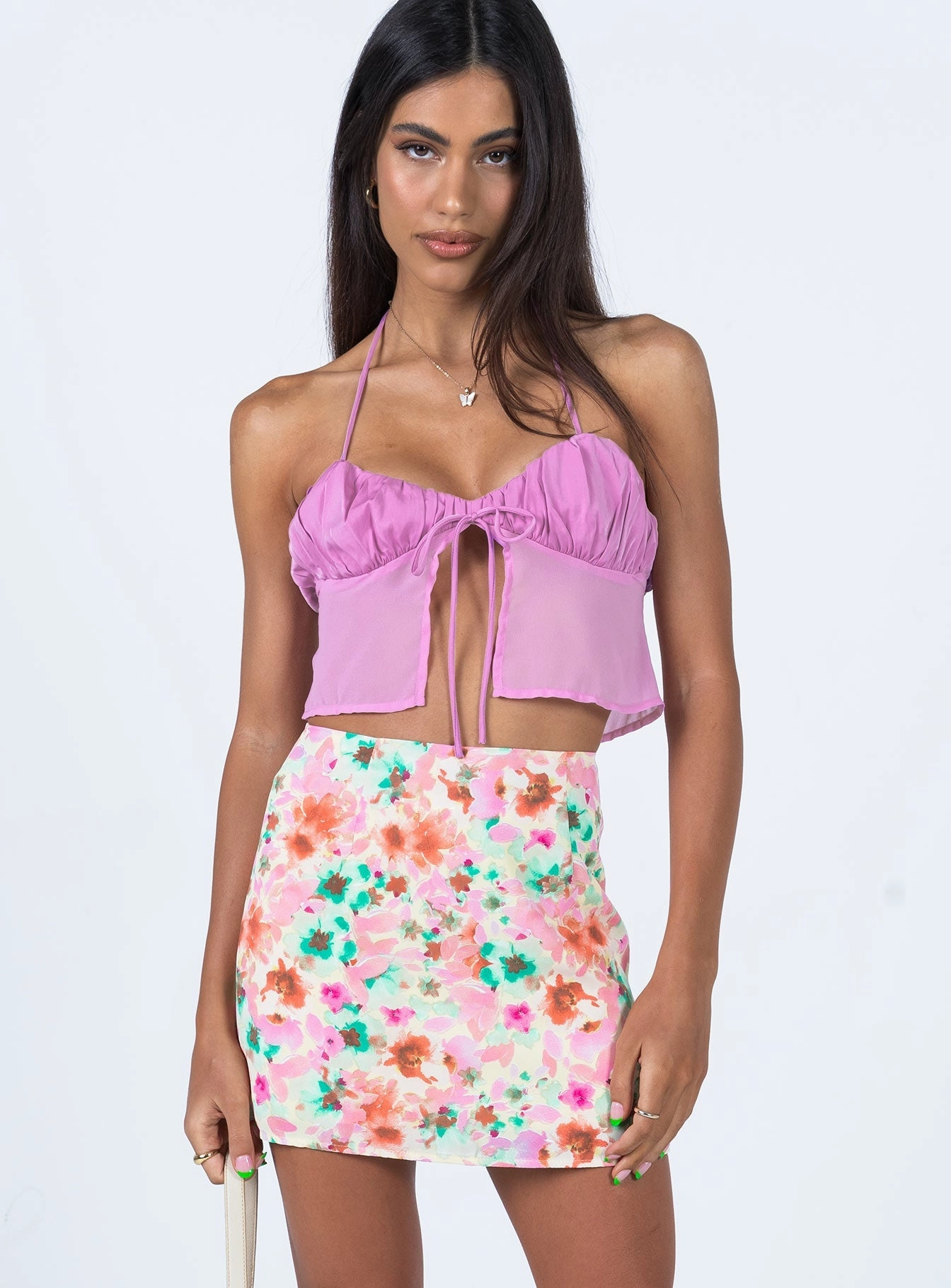 Outfit Essence Asymmetrical Cut Selby Mini Skirt Yellow Floral