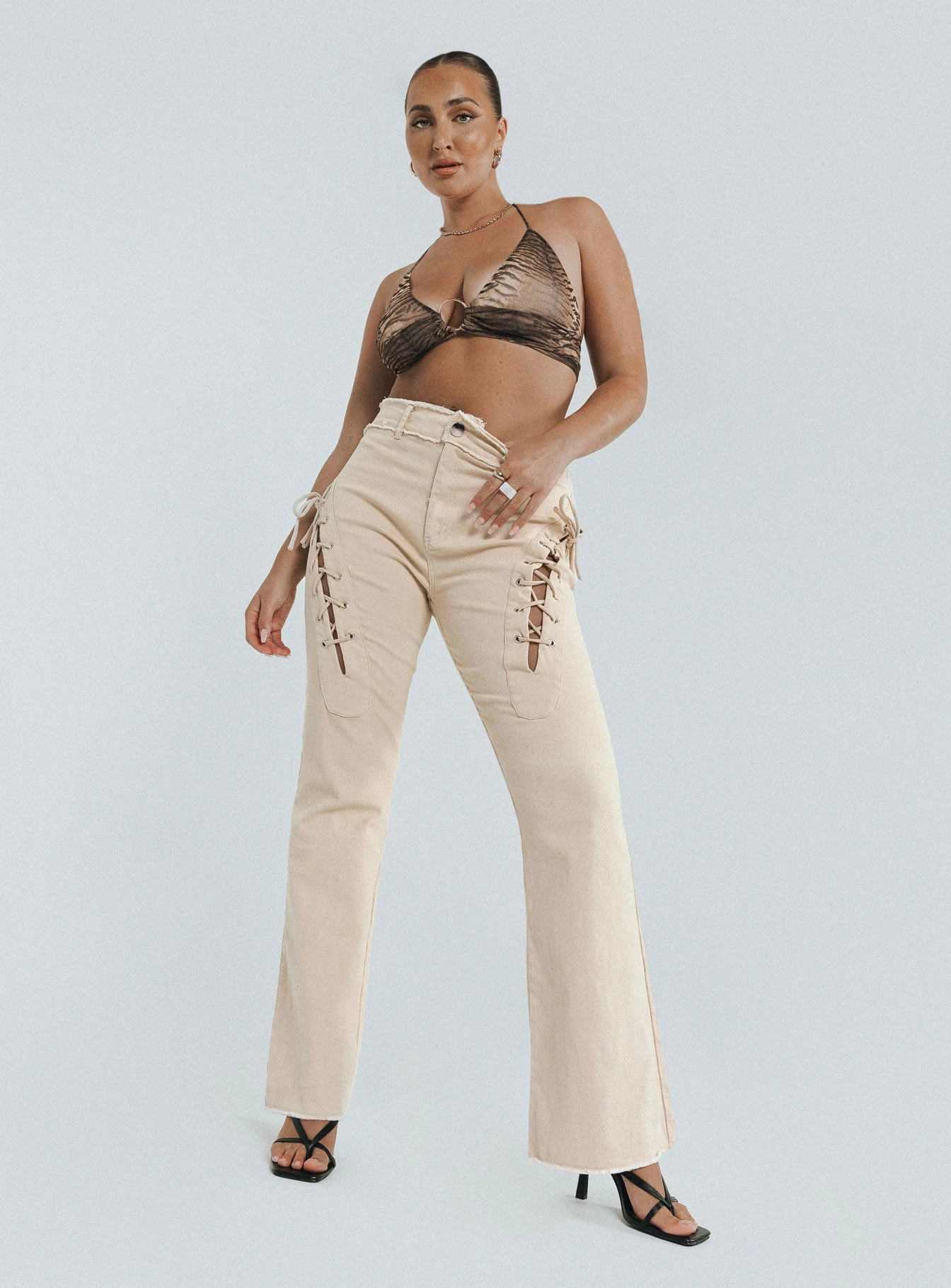 Mid Rise Tough Wear Selina Pants Beige