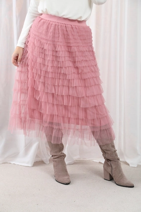 Seraphina Ruffle Skirt Rose Pink Laser Cut Edges Weekend Ready