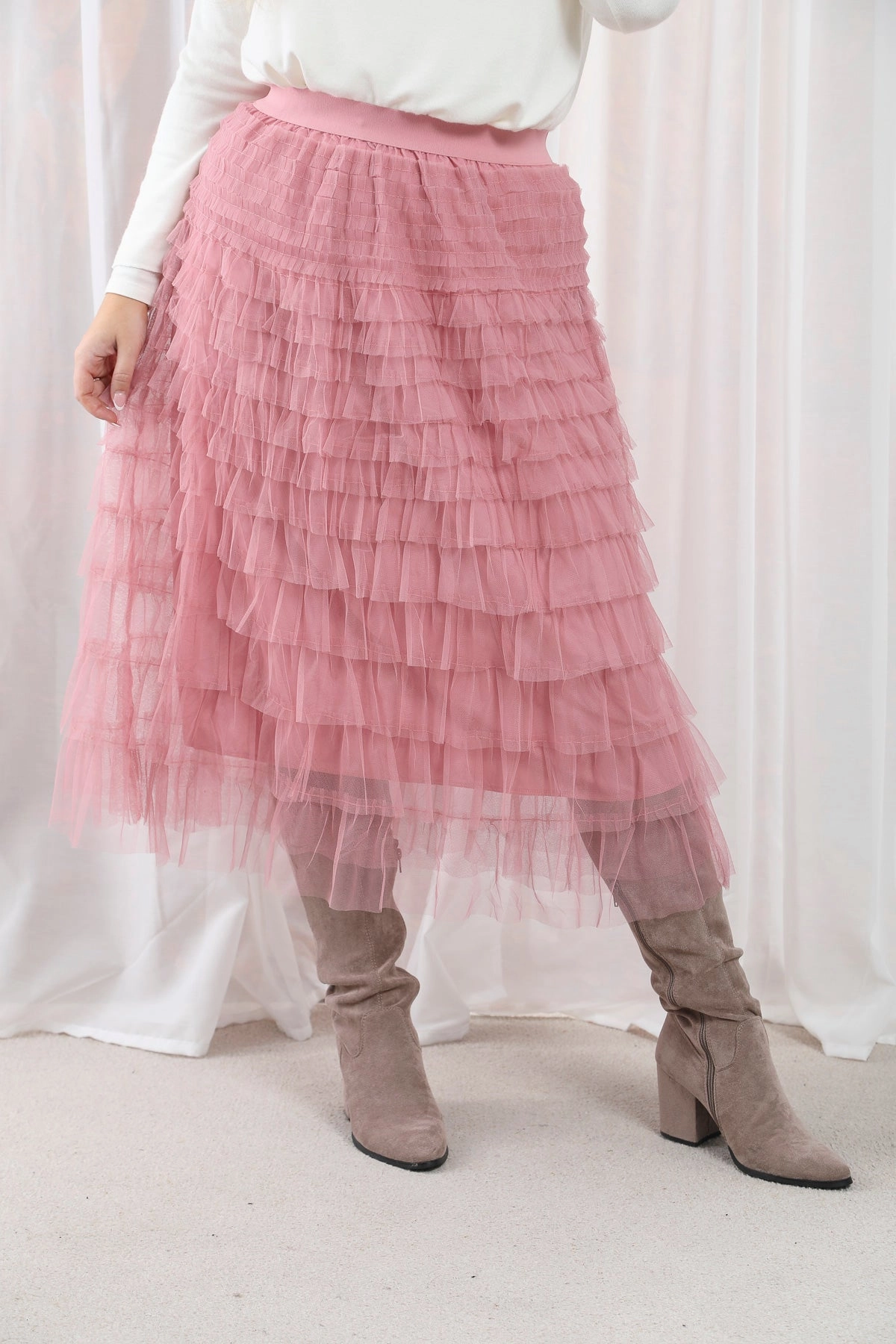 Seraphina Ruffle Skirt Rose Pink Laser Cut Edges Weekend Ready