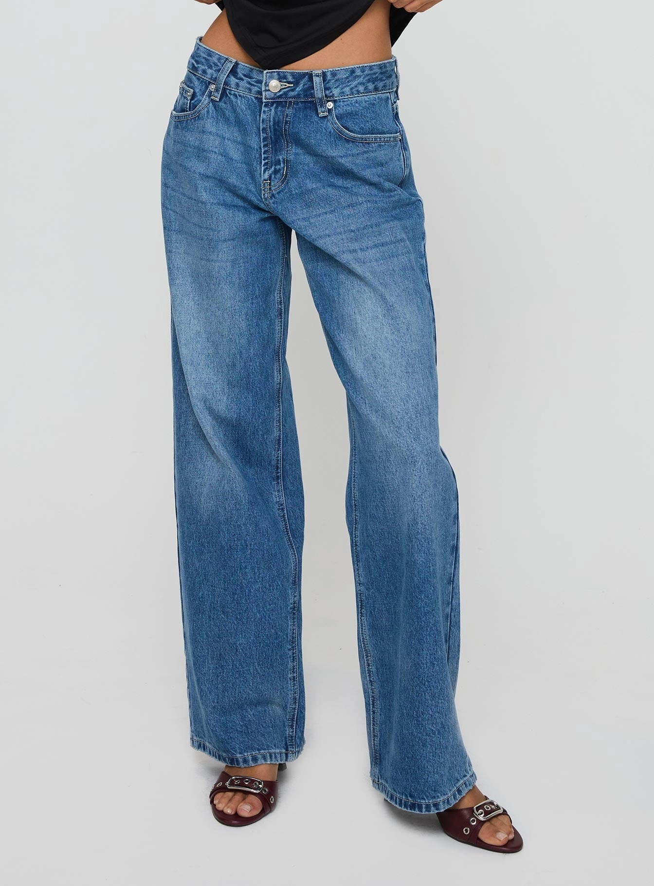 Serenitia Mid Rise Relaxed Jeans Mid Blue Wash Petite Eco Friendly Dye Process