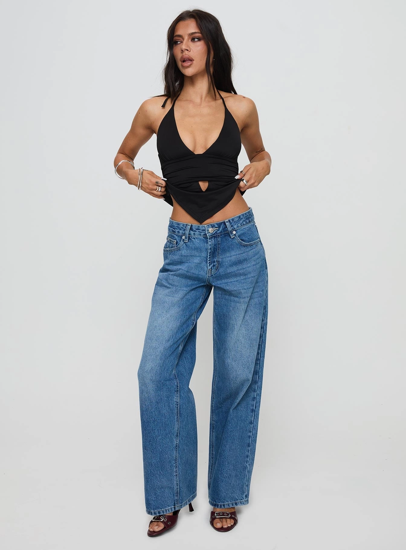 Breathable Minimalist Serenitia Mid Rise Relaxed Jeans Mid Blue Wash Petite