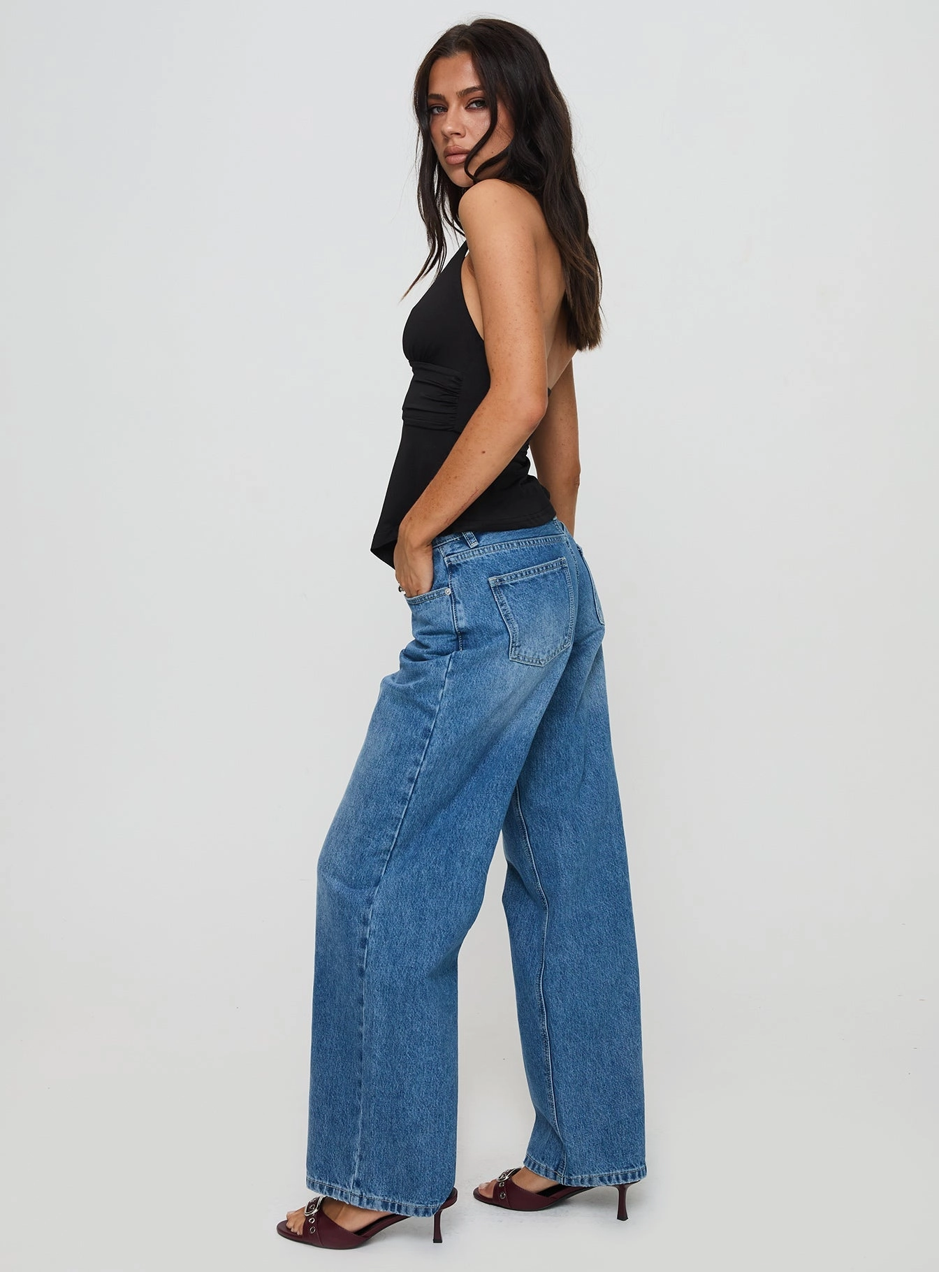 Serenitia Mid Rise Relaxed Jeans Mid Blue Wash Petite Beach Day Breathable Vibrant Formal